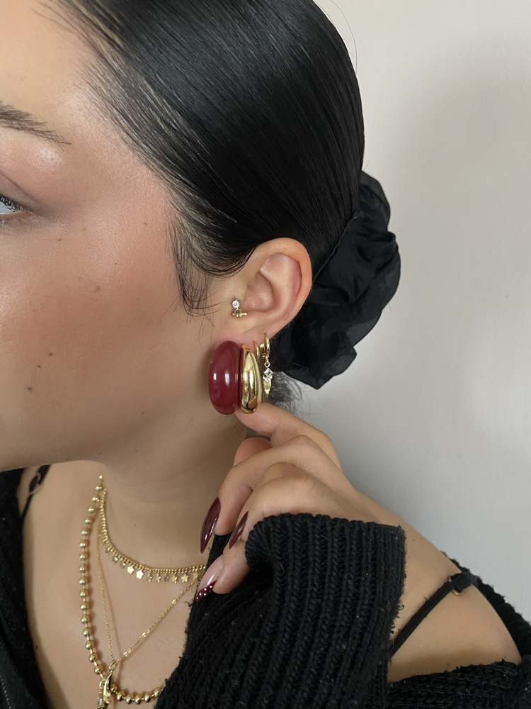 İkili Görünümlü Gold Detay Vintage Küpe