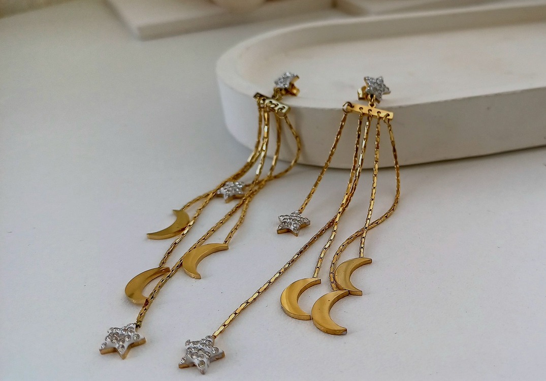 Nuit Sallantılı Çelik Küpe | Gold