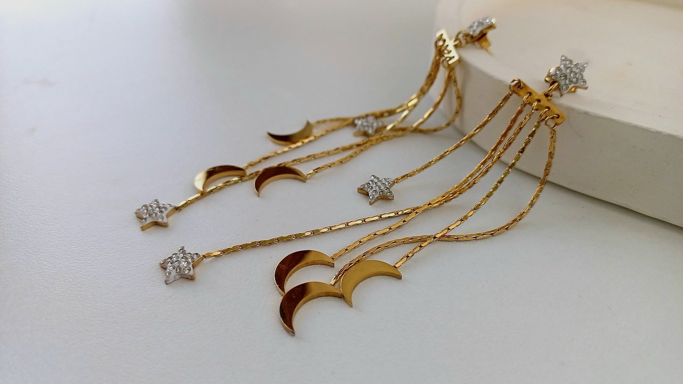Nuit Sallantılı Çelik Küpe | Gold