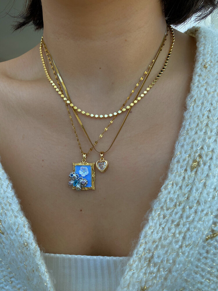 Butterfly Vintage Çerçeve Çelik Kolye