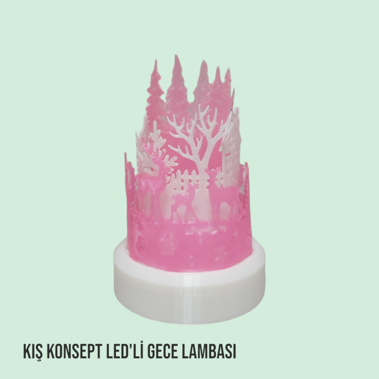 Kış Konseptli LED'li Gece Lambası-Pembe