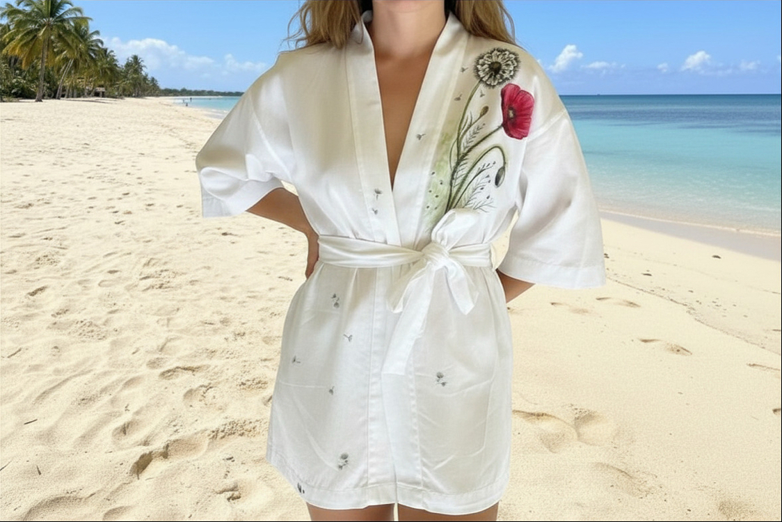 Kimono, hand-painted • Poppy
