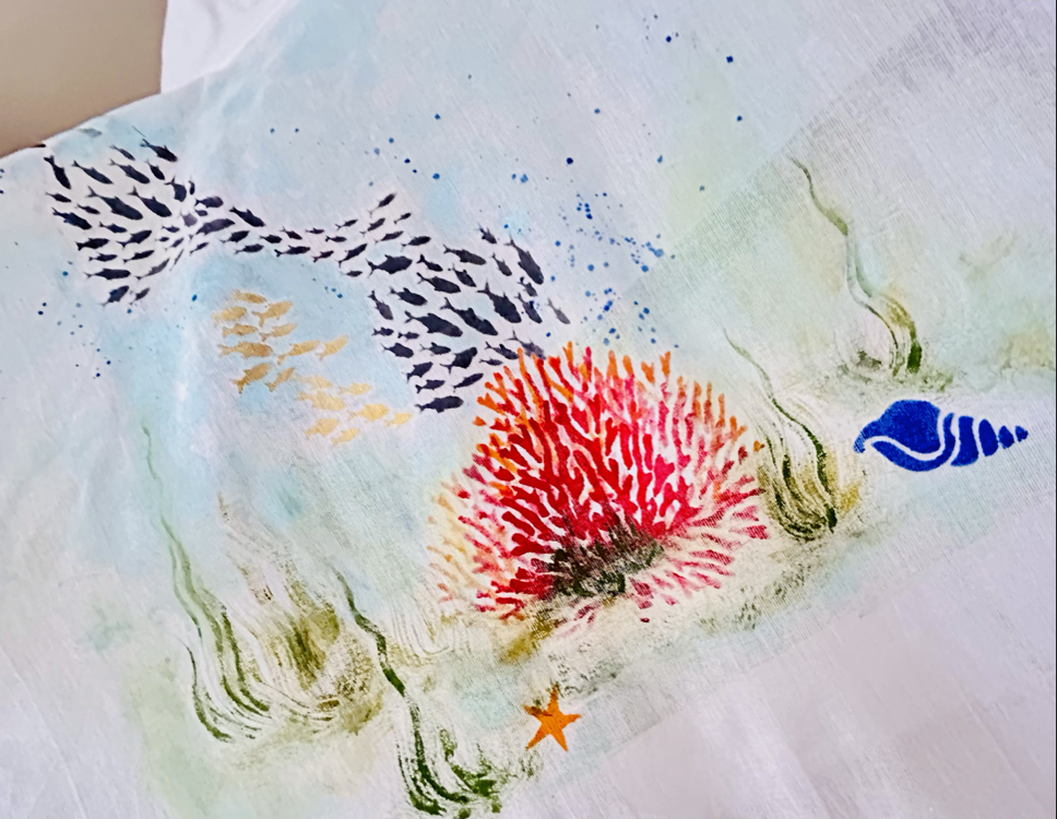 Kimono, hand-painted • Little fish