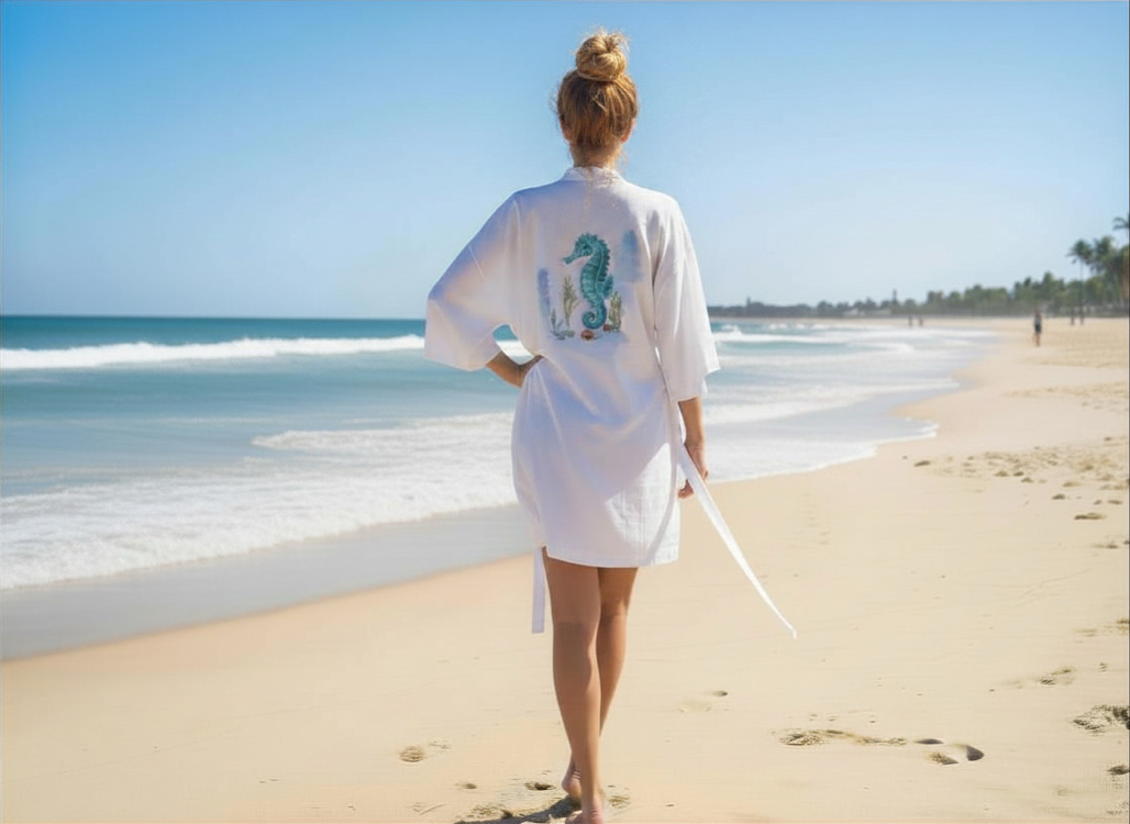 Kimono, hand-painted • Seahorse
