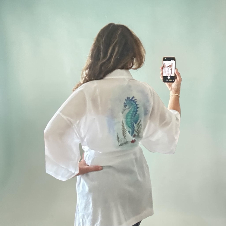 Kimono, hand-painted • Seahorse