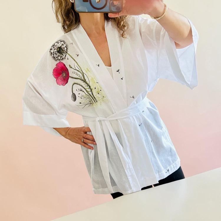 Kimono, hand-painted • Poppy