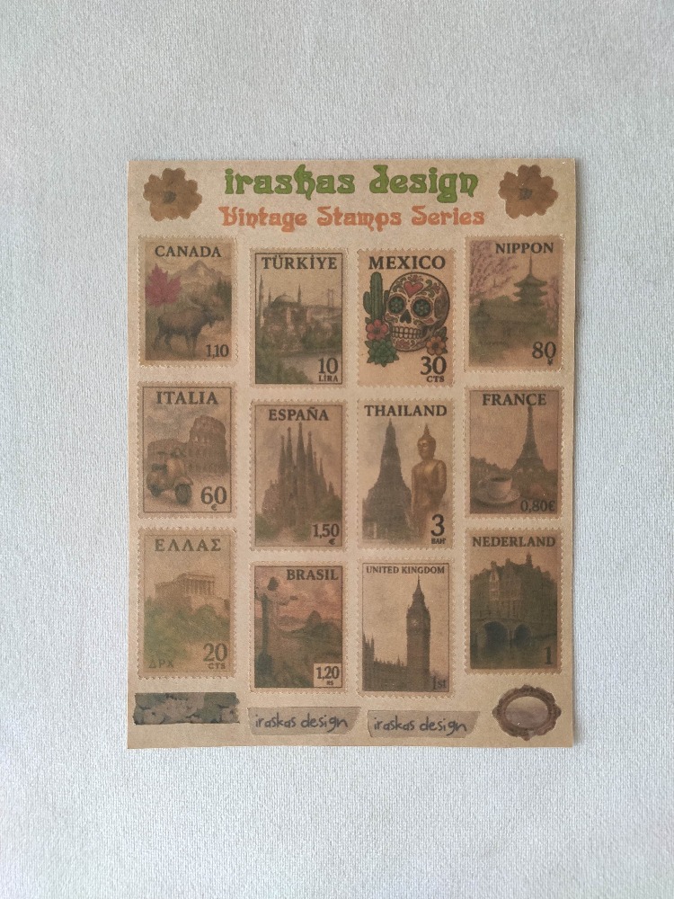 2'li Ülke & Hayvan Temalı Kraft Pul Sticker Seti