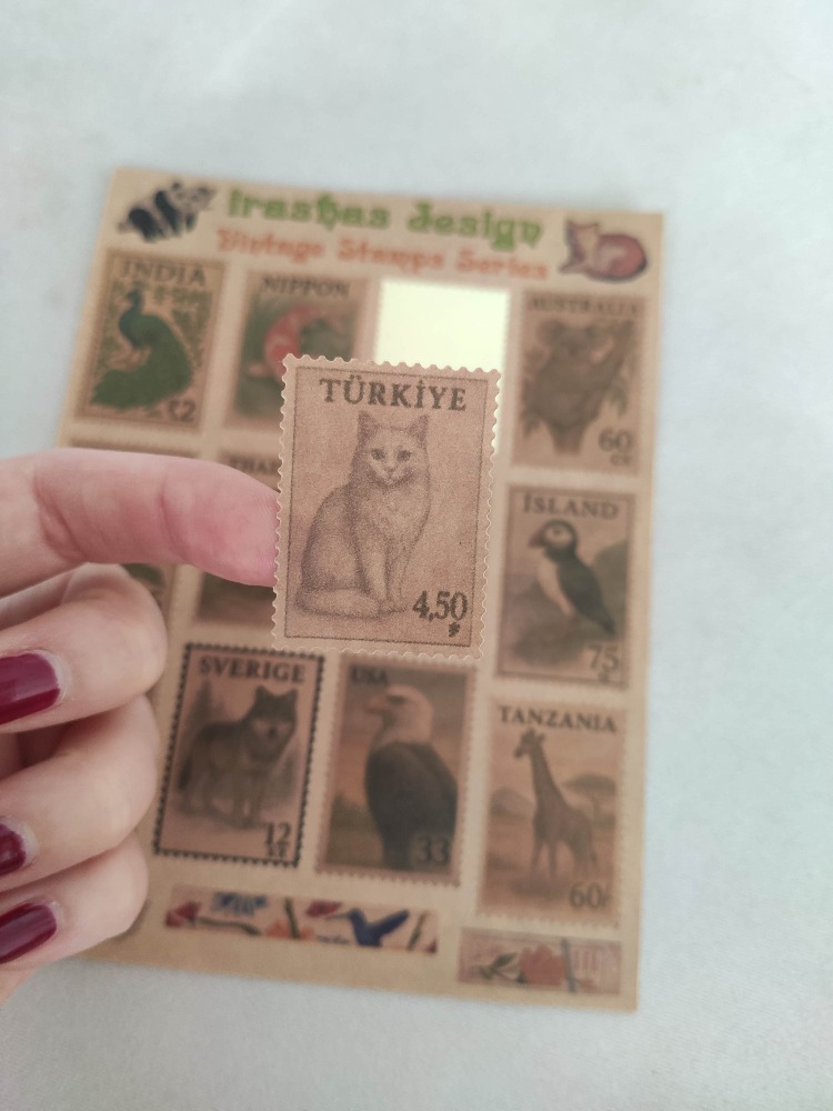 2'li Ülke & Hayvan Temalı Kraft Pul Sticker Seti