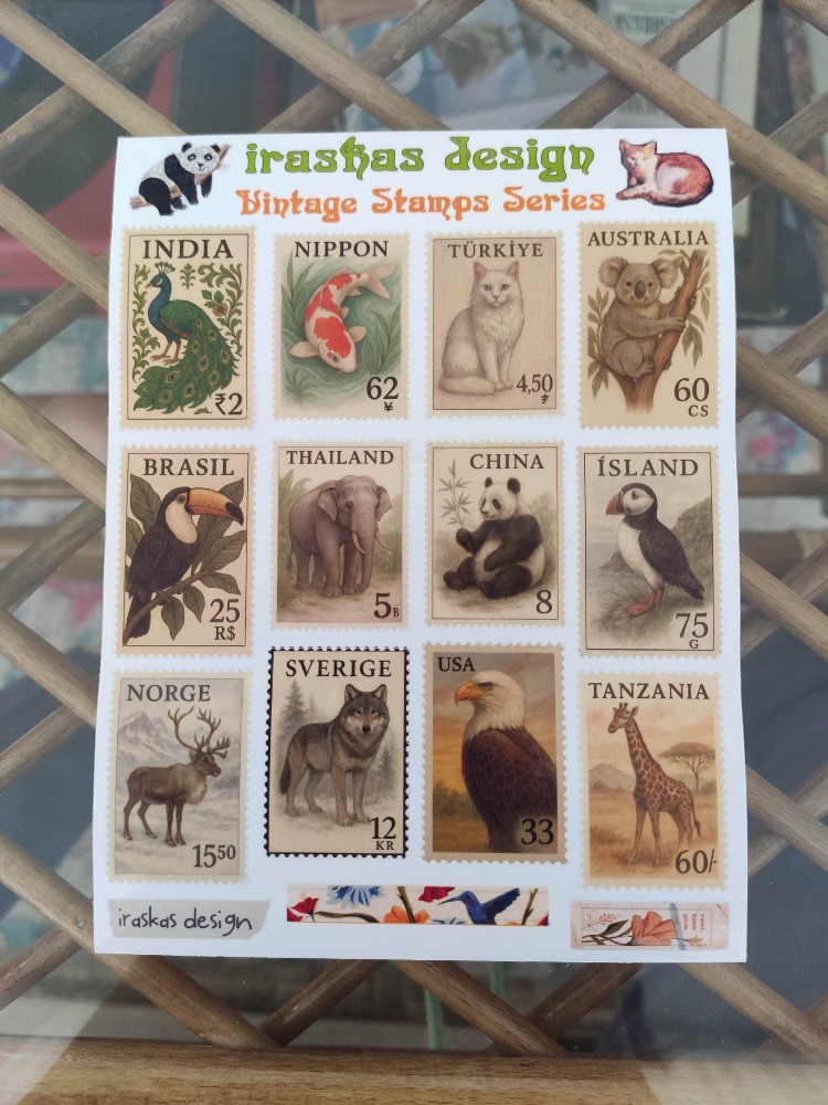2'li Transparan Ülke & Hayvan Pul Sticker Seti