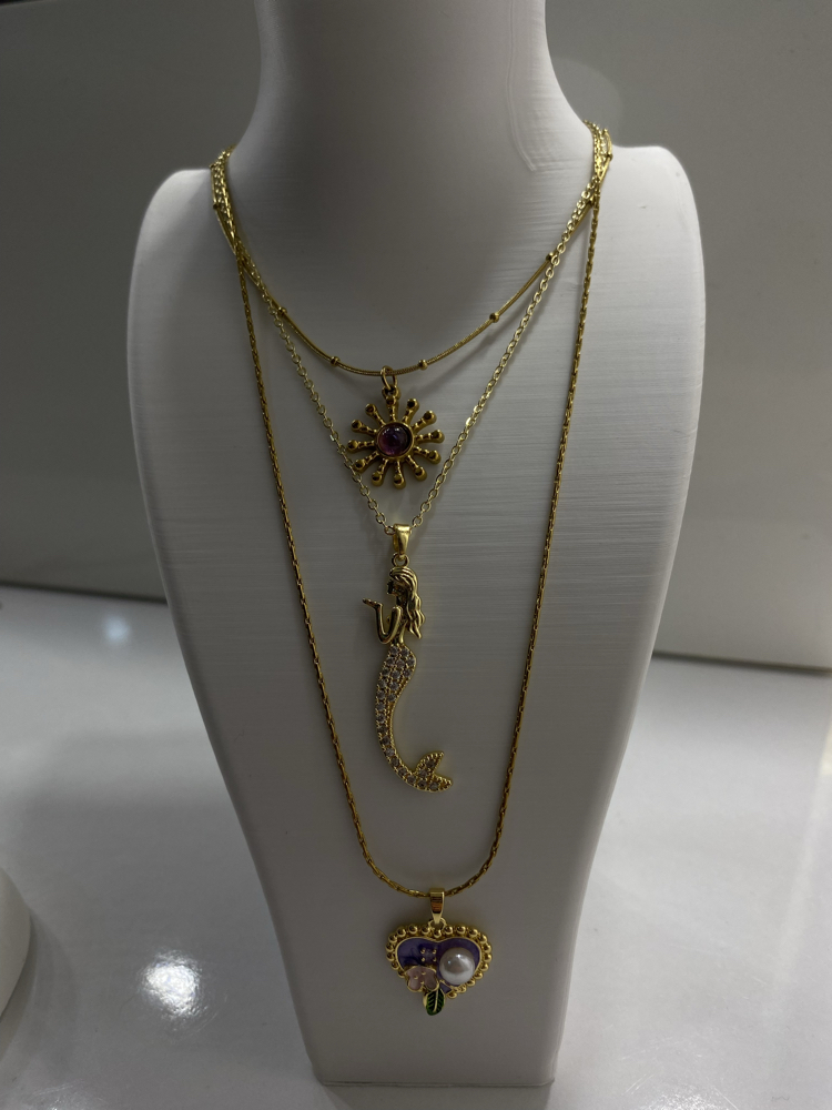 Doğal Taş Gold Kolye