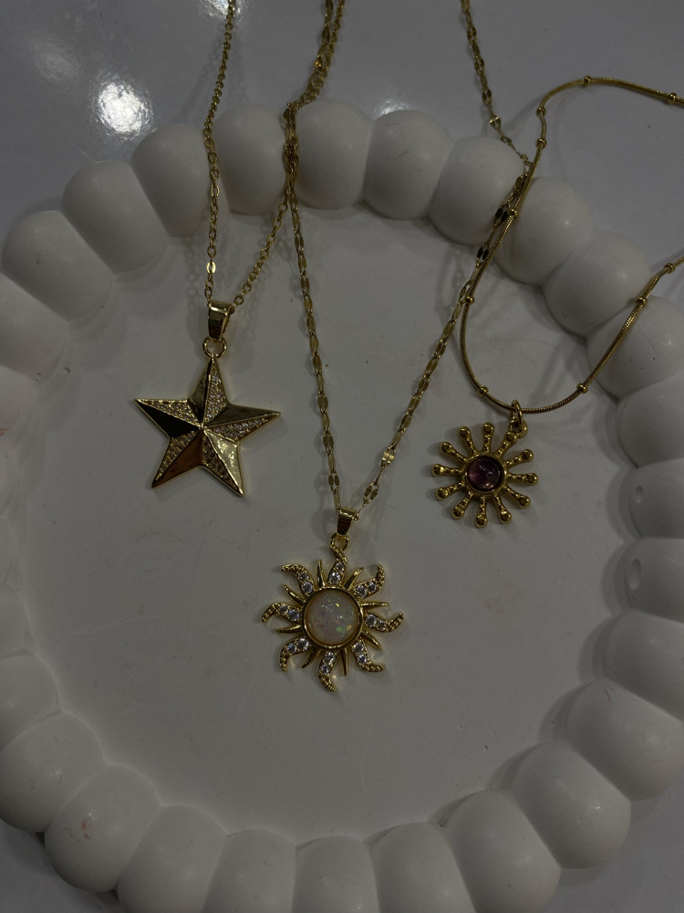 Doğal Taş Gold Kolye