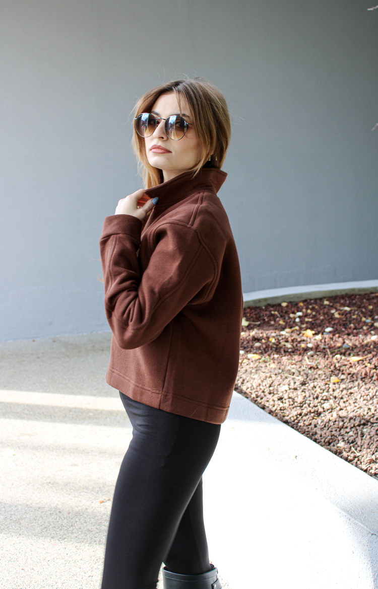Kahverengi Bloom Crop Hakim Yaka Sweatshirt
