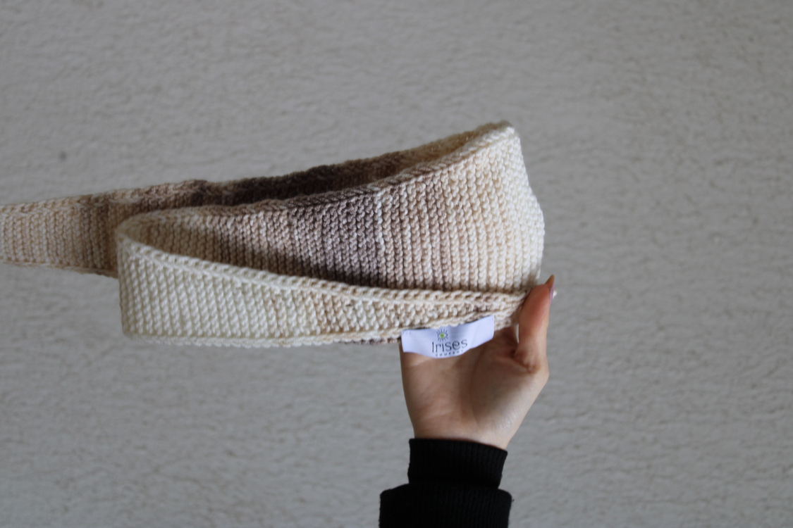 Kahve Tonları Örgü Kruvasan Şal/ Knitted Croissant Wrap – brown tone