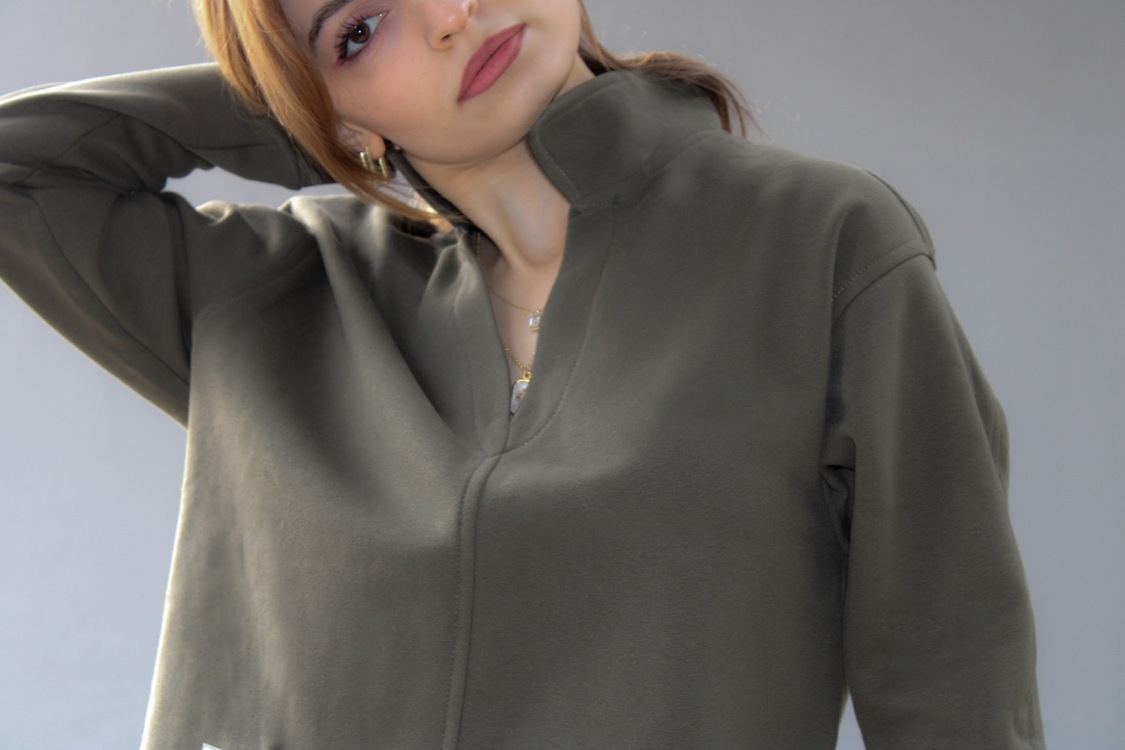 Haki Bloom Crop Hakim Yaka Sweatshirt