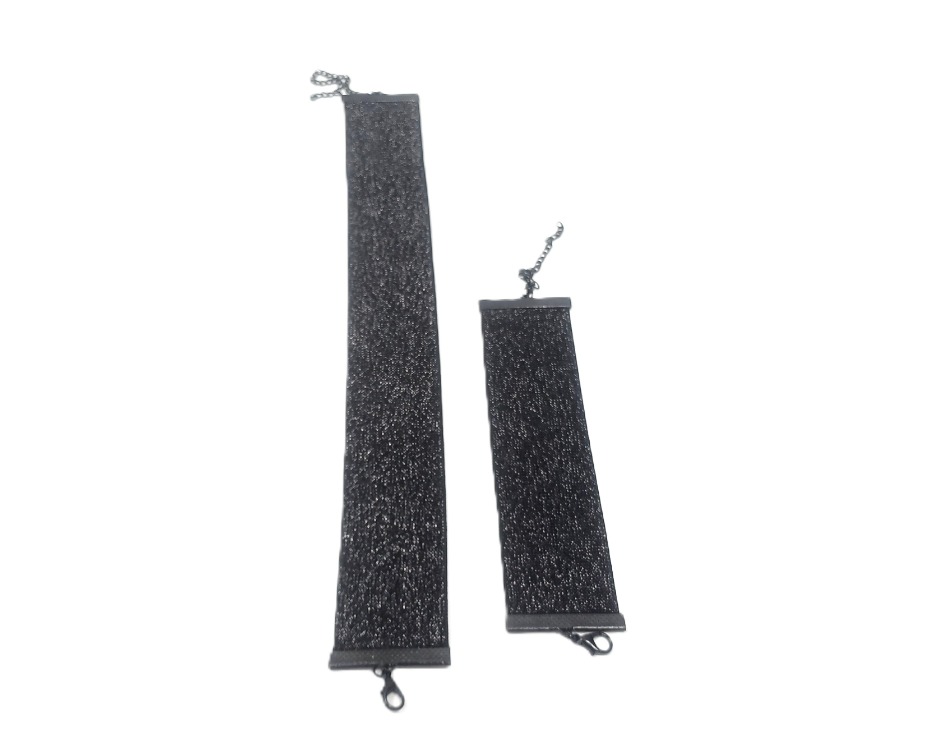 Simli Siyah Elastik Choker Bileklik Set - 4 cm Eni