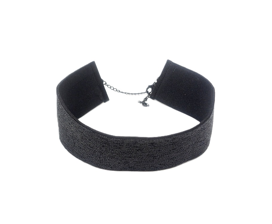 Simli Siyah Elastik Choker Bileklik Set - 4 cm Eni