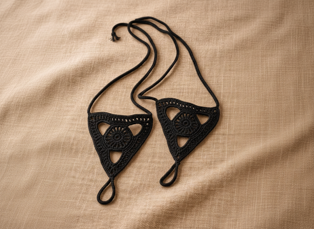 Boho Stil Barefoot Sandal – El Yapımı Siyah Ayak Aksesuarı (Çift)