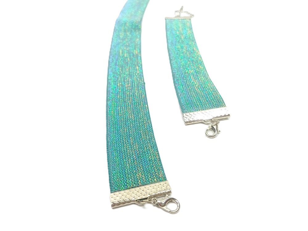 Turkuaz Simli Choker ve Bileklik Seti