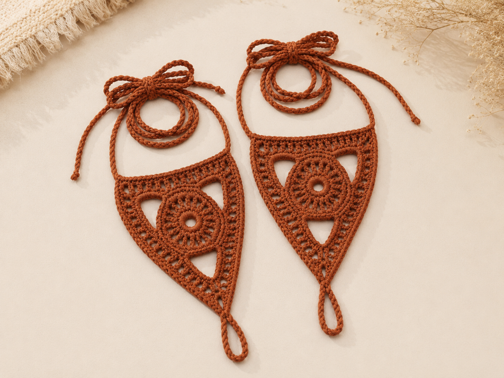 Boho Stil Barefoot Sandal – El Yapımı Tarçın Ayak Aksesuarı (Çift)
