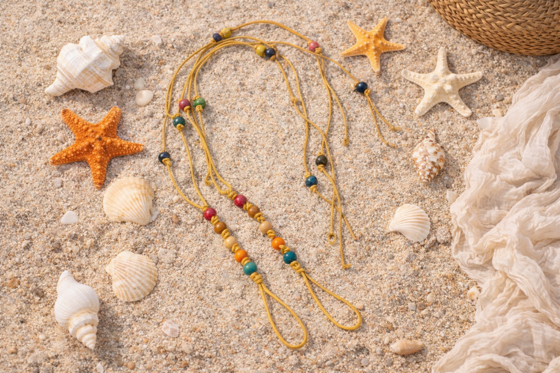 Bohem Barefoot Sandal – Renkli Ahşap Boncuklu Çift Halhal