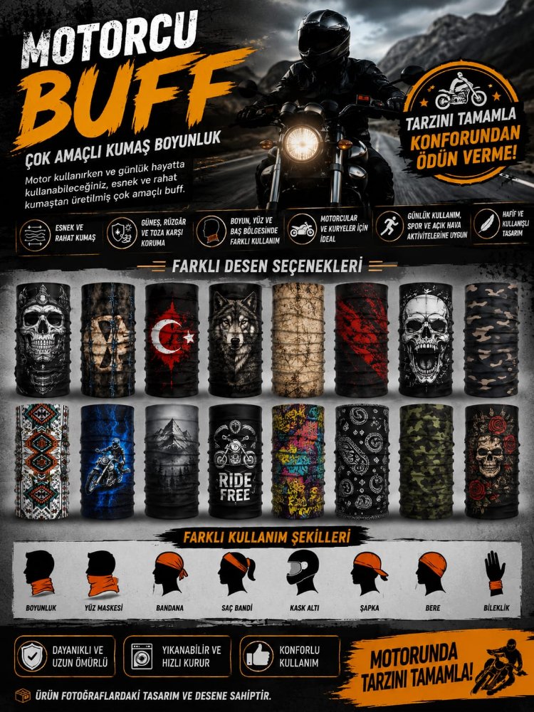 ️ MOTORCU BUFF – ÇOK AMAÇLI KUMAŞ BOYUNLUK