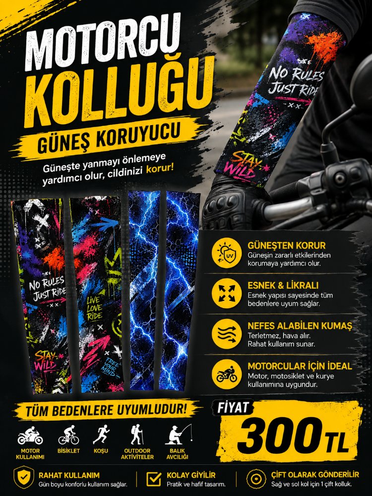 ️ LİKRALI MOTORCU KOLLUĞU – GÜNEŞ KORUYUCU KOL KORUYUCU