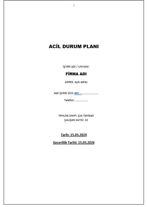 ACİL DURUM PLAN