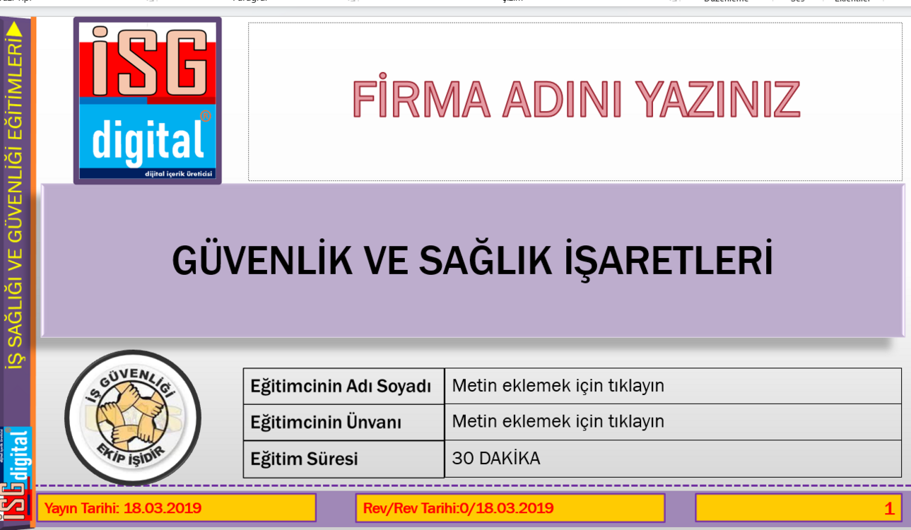Güvenlik ve Sağlık İşaretleri iş sağlığı ve güvenliği eğitim sunumu