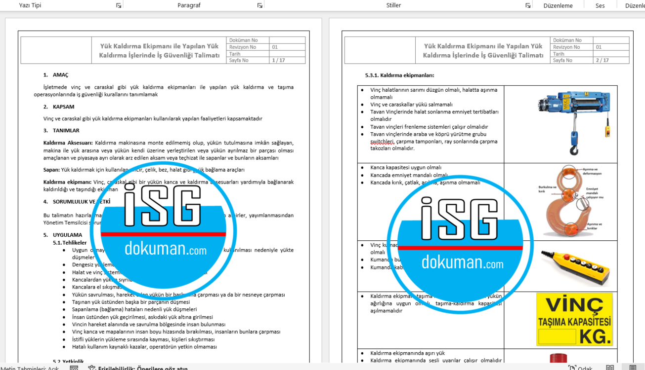 Yük Kaldırma Ekipmanı ile Yapılan Yük Kaldırma İşlerinde İş Güvenliği Talimatı