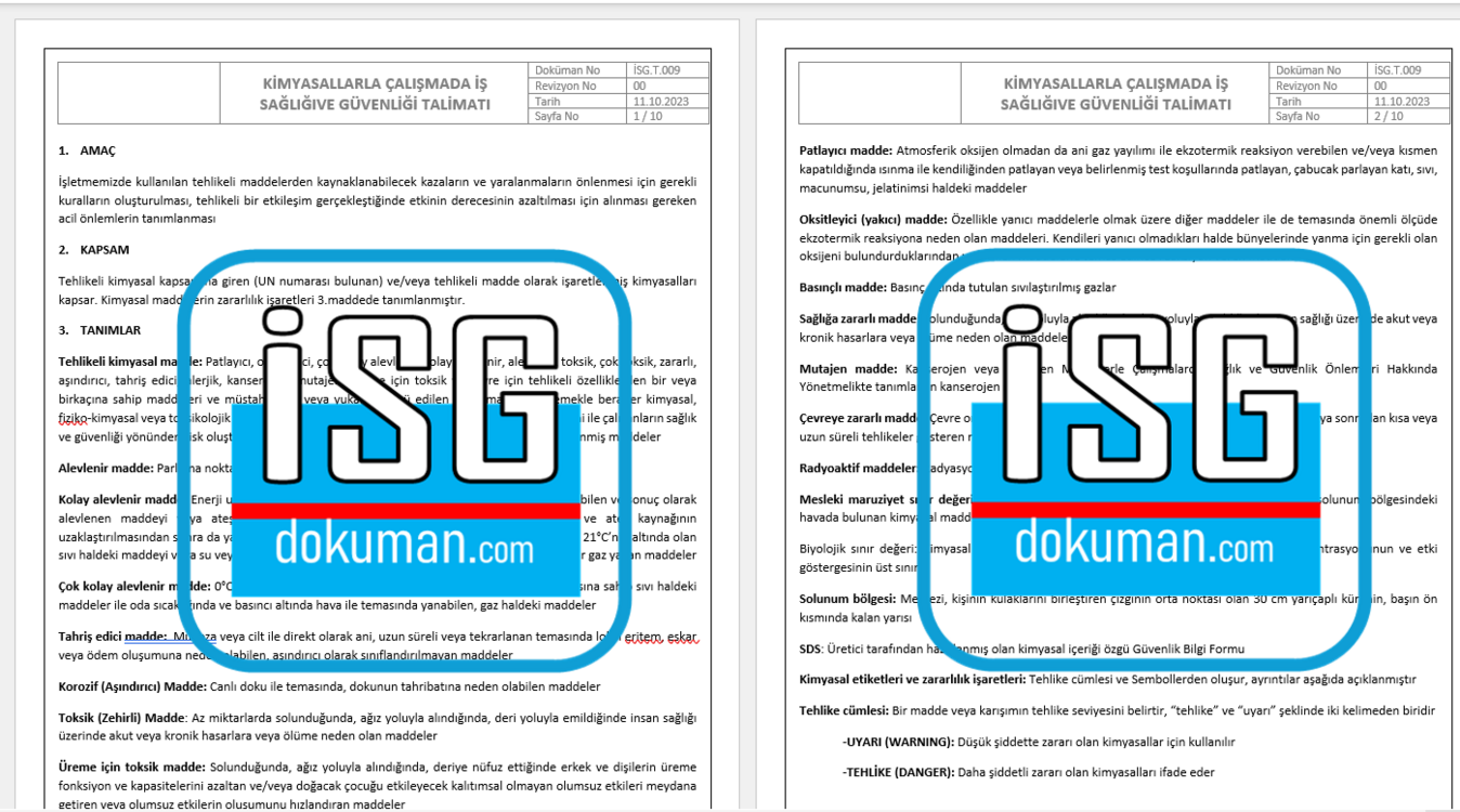 Kimyasallarla Çalışmada İSG Talimatı