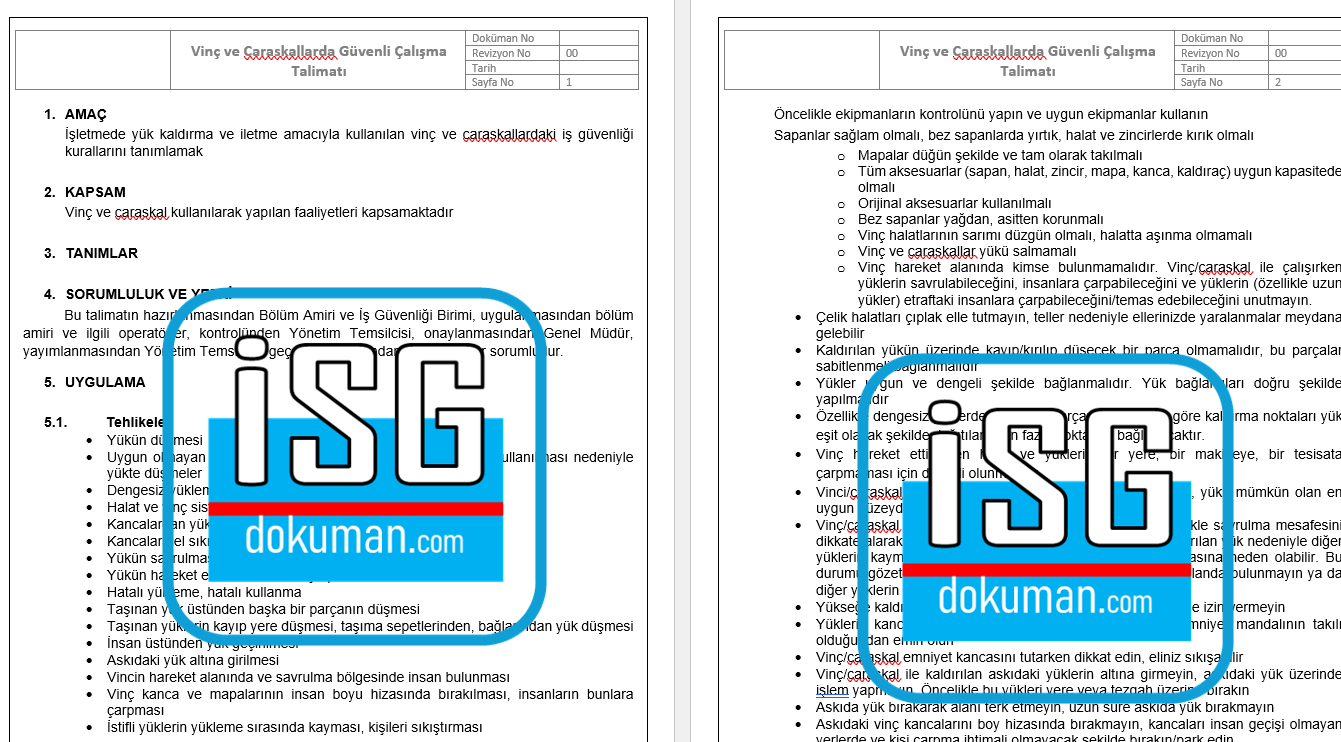 Vinç ve Caraskallarda İSG Talimatı