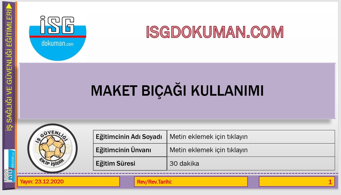 Maket Bıçağı Güvenli Kullanma Tek Nokta Eğitim Sunumu