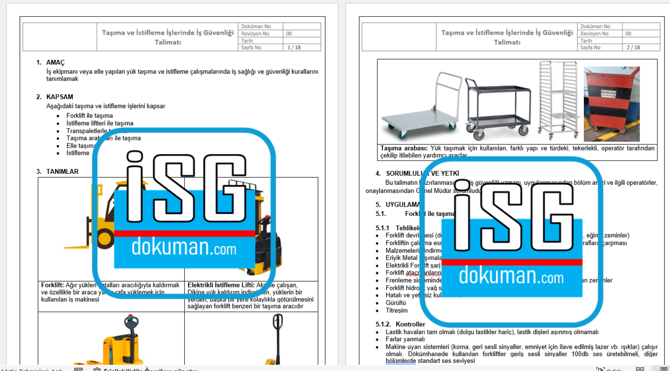Taşıma ve İstifleme İşlerinde İSG Talimatı