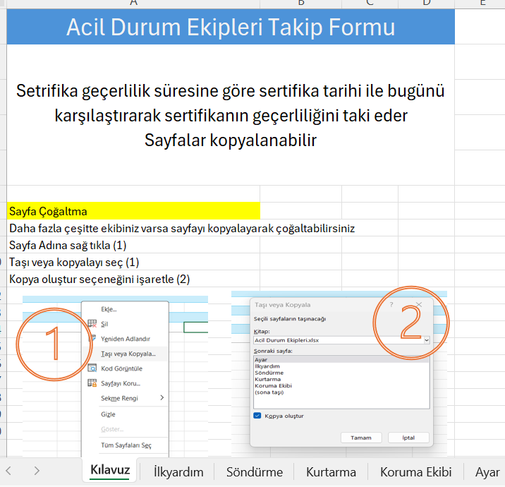Acil durum ekibi (destek elemanı) takip formu