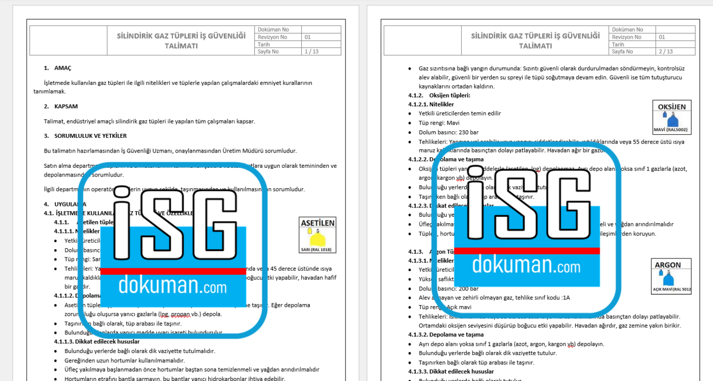 SİLİNDİRİK GAZ TÜPLERİ İŞ GÜVENLİĞİ TALİMATI