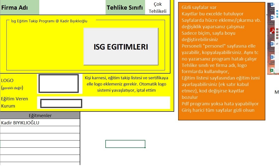 İSG Eğitim Takip Programı (Excel)