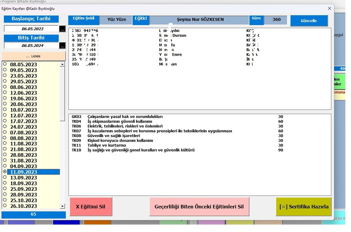 İSG Eğitim Takip Programı (Excel)