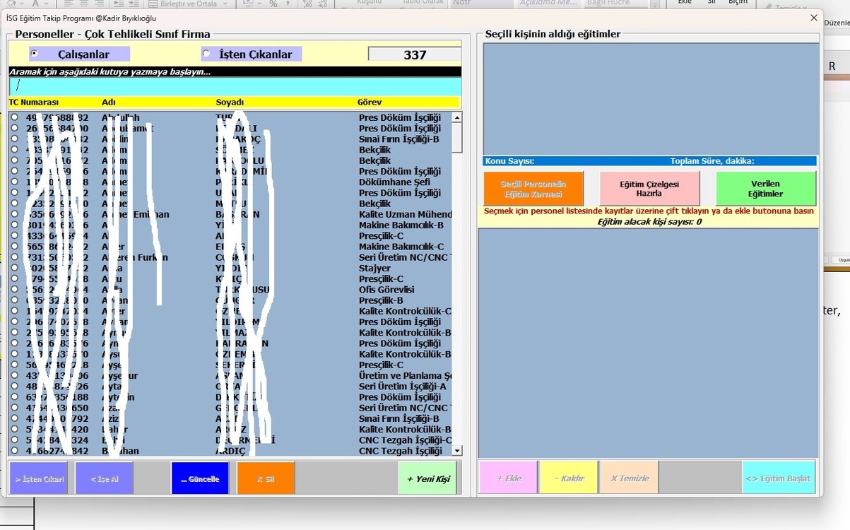 İSG Eğitim Takip Programı (Excel)