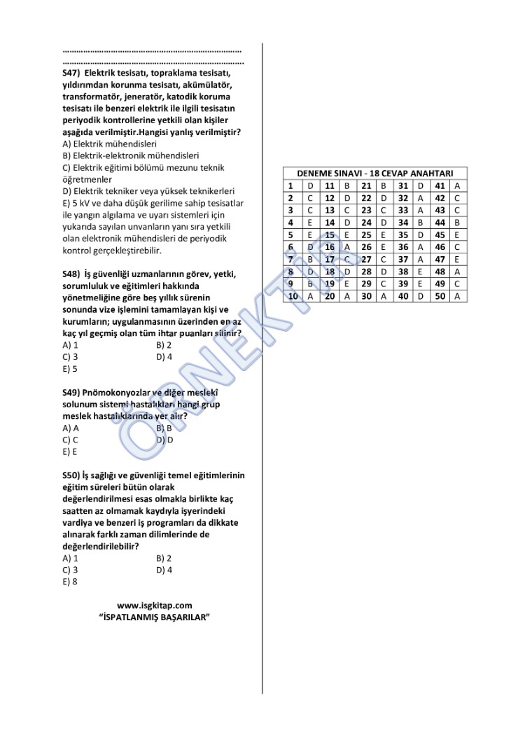 30 ADET DENEME KİTABI(İGU-ABC)-İŞ GÜVENLİĞİ UZMANLIK SINAVLARI 