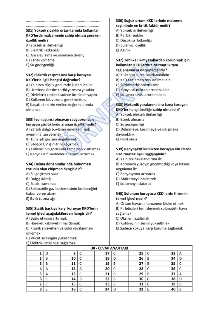 KONU KONU SORU BANKASI(CEVAP ANAHTARLI)-İŞ GÜVENLİĞİ UZMANLIK SINAVLARI