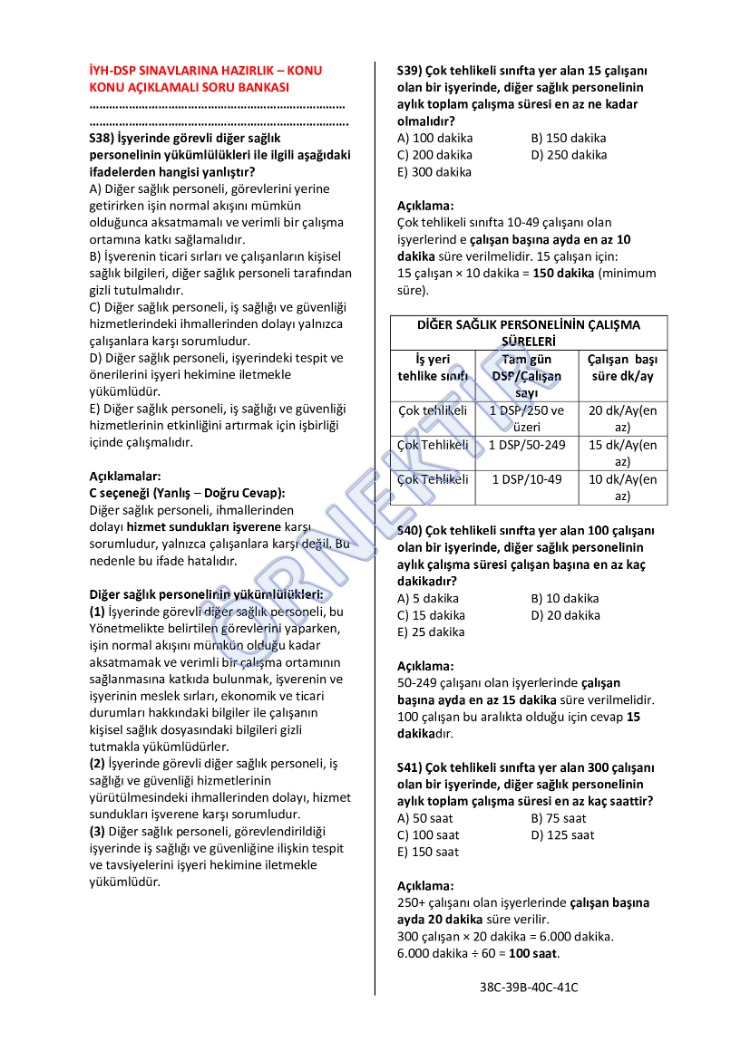 İŞYERİ HEKİMLİĞİ - DSP SINAVLARI - AÇIKLAMALI KONU KONU SORU BANKASI