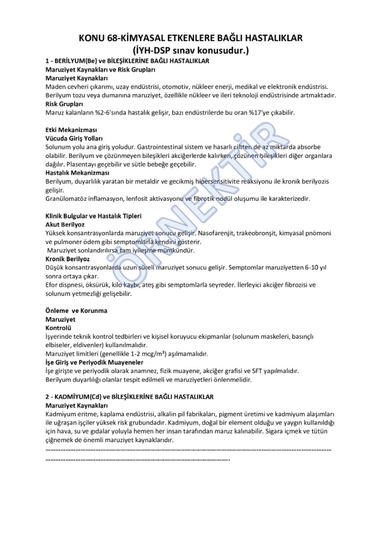 İŞYERİ HEKİMLİĞİ - DSP SINAVLARI - AÇIKLAMALI KONU KONU SORU BANKASI