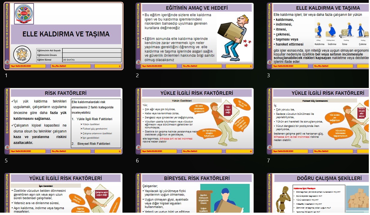 Elle kaldırma ve taşıma iş güvenliği eğitim sunumu