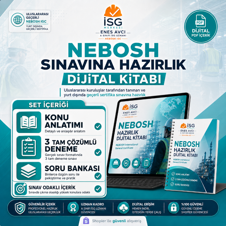 NEBOSH IG1 Sınavına Hazırlık Seti | Konu Anlatımı + 3 Tam Çözümlü Deneme + Soru Bankası