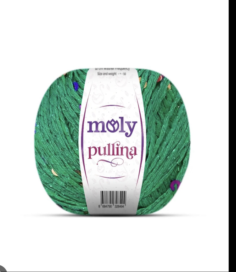 Molypullina yeşil renk simli pullu ip 