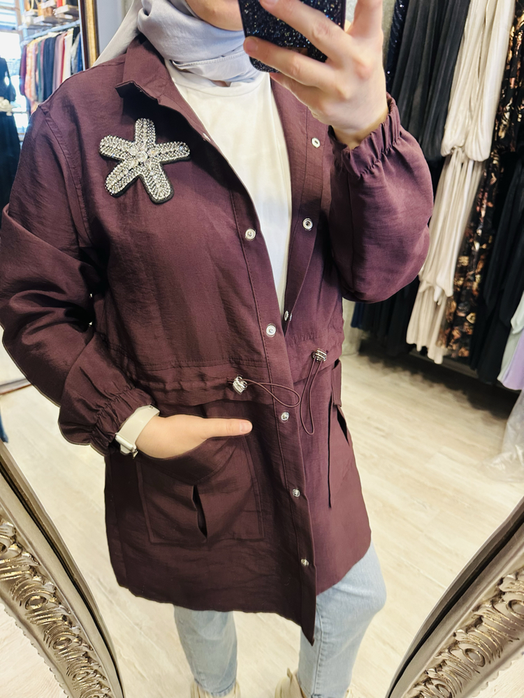 Zara kumaş giy-çık trenc bordo 