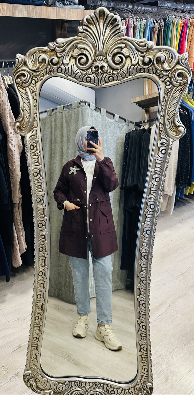 Zara kumaş giy-çık trenc bordo 