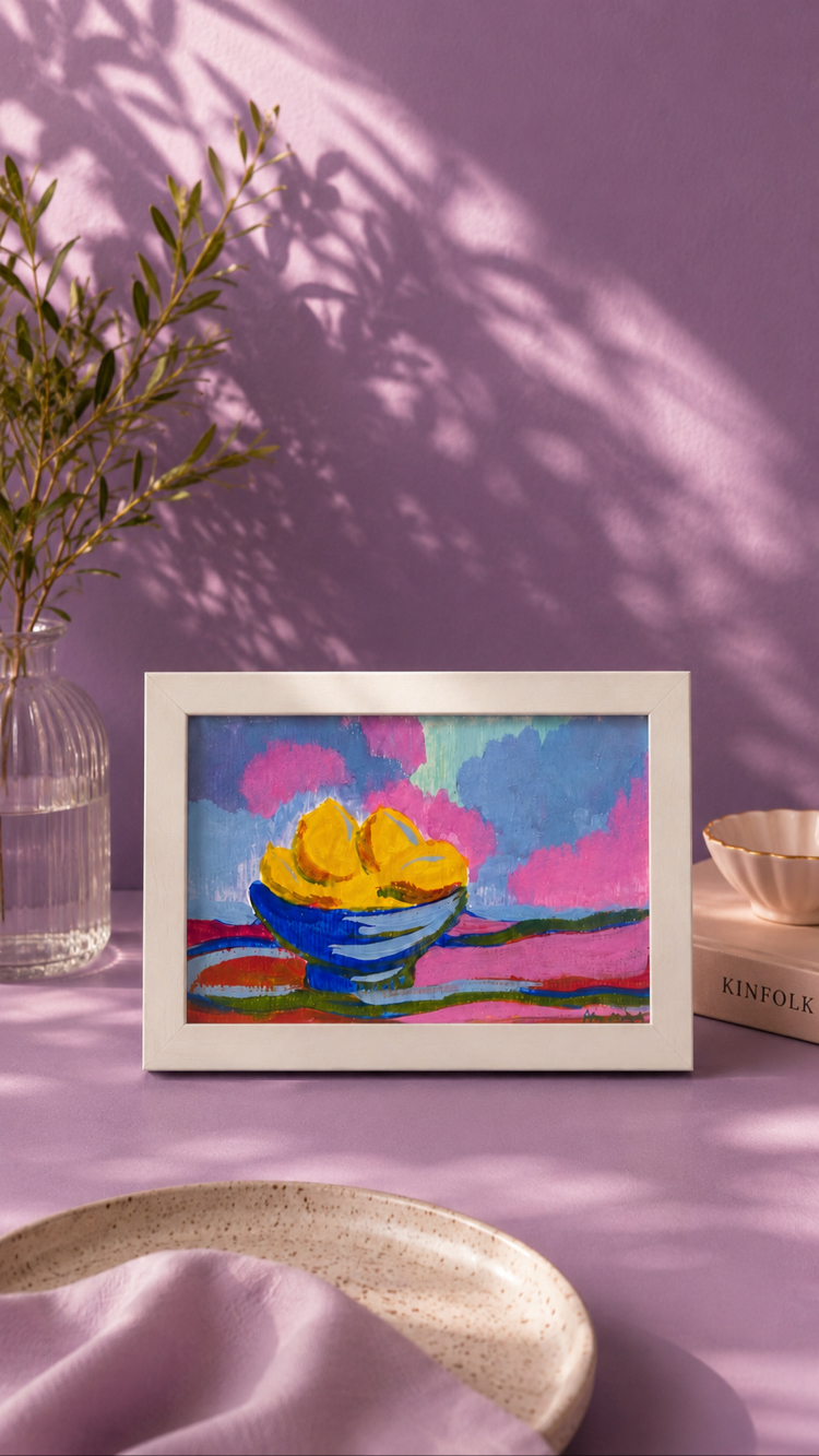 küçük akrilik natürmort tablo çerçeveli 11,5x16,5 cm