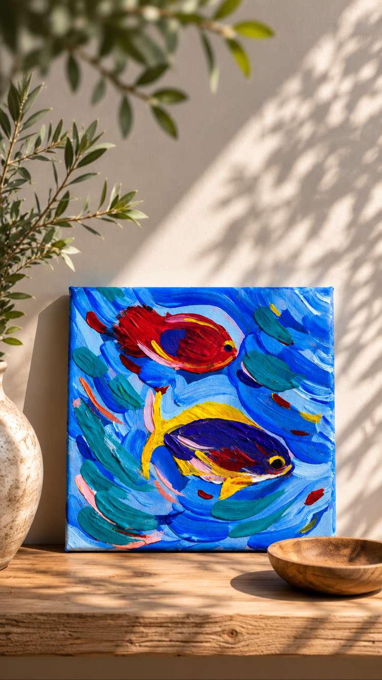 küçük hediyelik balık tablosu akrilik 15x15 cm