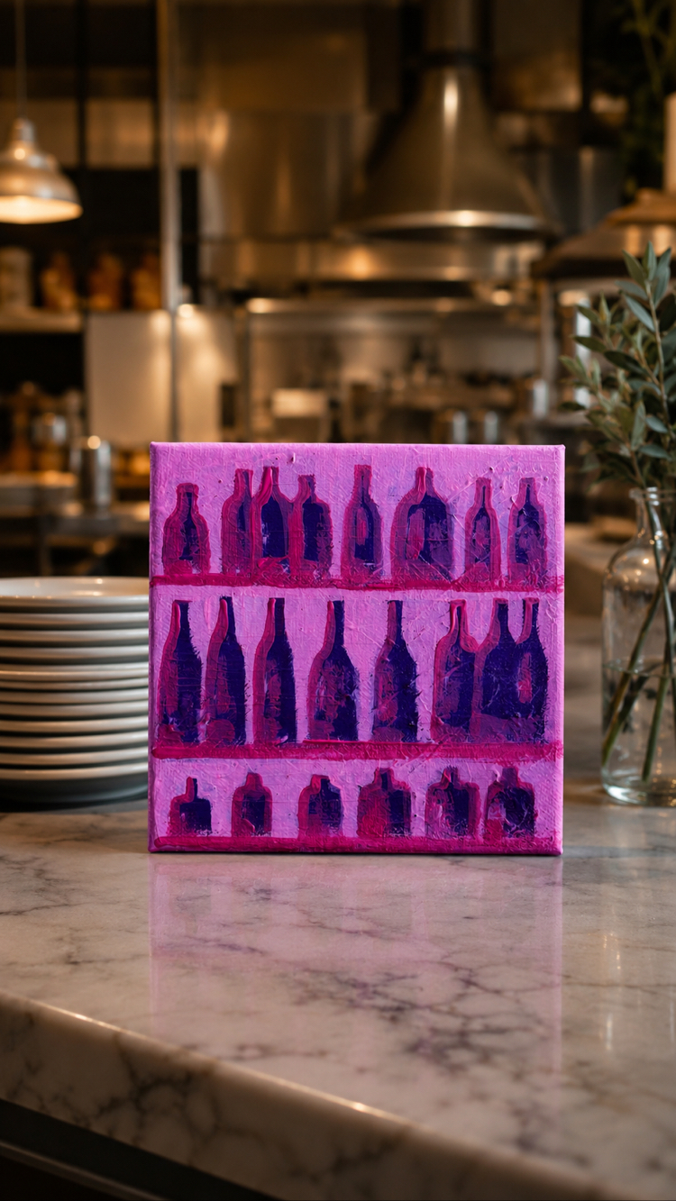 "bottles" küçük tablo, akrilik, 15x15 cm, original painting